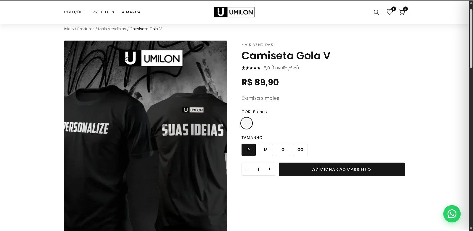 Página de produto da Umilon